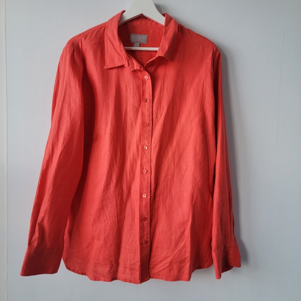 Pure collection women's 100% linen shirt size 18 button up breathable beach